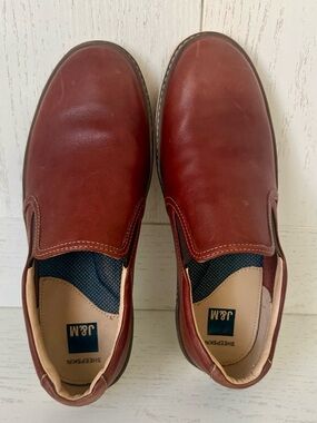 J&M Sheepskin-Lined Men's Slip-On Loafers - Chestnut Brown size 8.5 US men